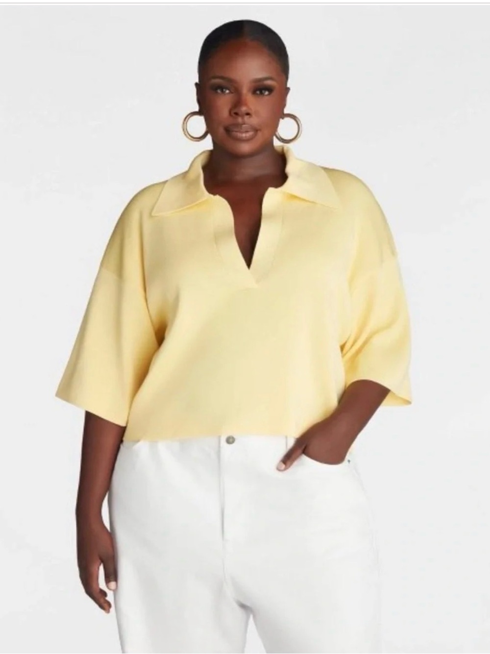NWT: KBB by Kahlana Yellow Cropped Polo Shirt